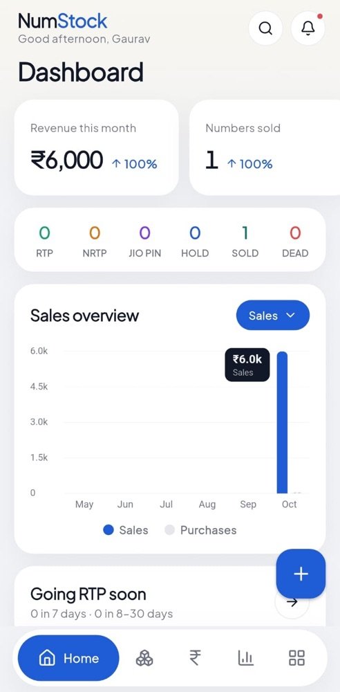 NumStock dashboard in light mode