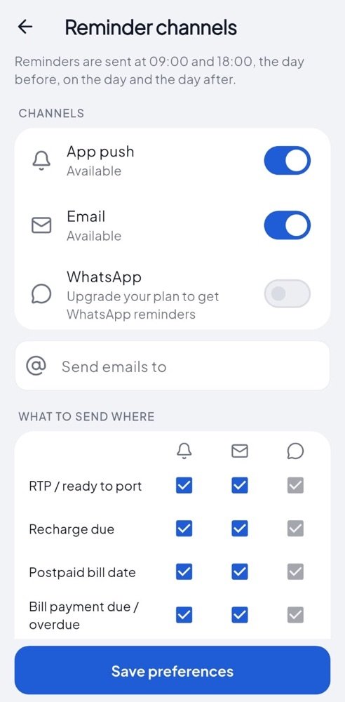 NumStock reminders for RTP, recharge and postpaid bill dates